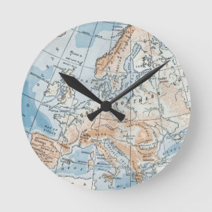 Fysieke kaart van Europa (1916) Ronde Klok