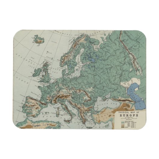 Fysieke kaart van Europa Magneet (Horizontaal)
