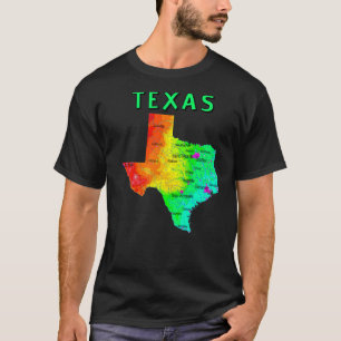 Fysieke kaart van grote steden in Texas maakt rivi T-shirt