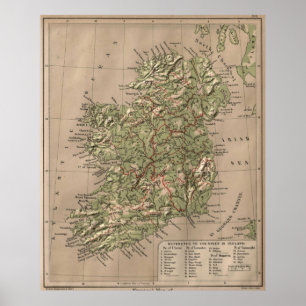 fysieke kaart van Ierland (1880) Poster