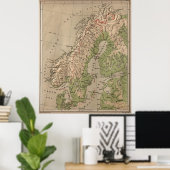  Fysieke Kaart van Noorwegen en Zweden (1880) Poster (Thuiskantoor)