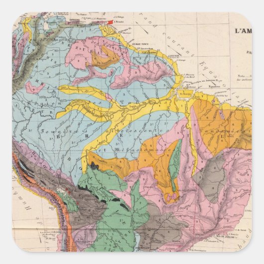 Fysieke Kaart van Zuid-Amerika Vierkante Sticker (Voorkant)