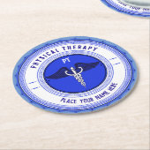Fysieke therapie Blauwe Caduceus Aangepaste Naam Ronde Kartonnen Onderzetter (Gebogen)