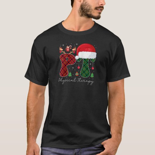 Fysieke Therapie Kerstmis Santa Hoed Rood Plaid PT T-shirt (Voorkant)