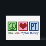 Fysieke therapie Vredesliefde PT Kaart<br><div class="desc">Peace Love Physical Therapy-kaarten voor uw favoriete fysiotherapeut om naar klanten te sturen voor kerstvakantie. Een vredesteken, hart en de letters PT zijn een groot geschenk voor een fysiotherapeut in je praktijk of kantoor.</div>