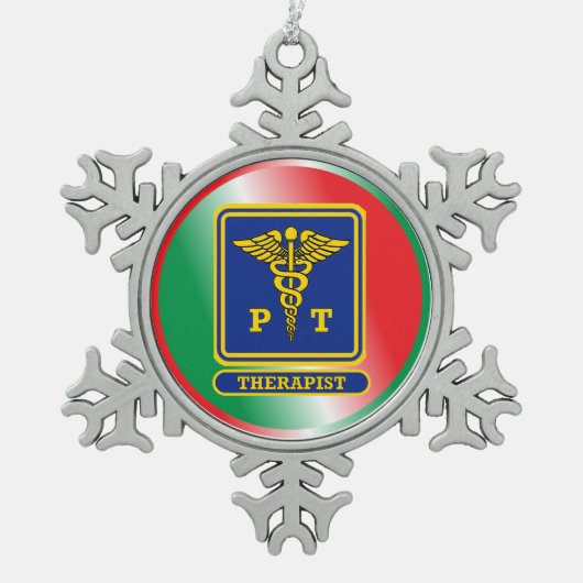Fysieke Therapist Caduceus Shield Tin Sneeuwvlok Ornament (Voorkant)