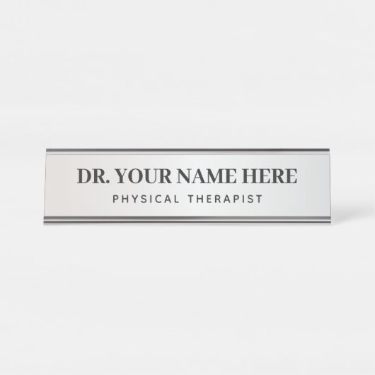 Fysieke therapist Simple Silver en Black Kantoor Bureau Naambordje (Voorkant)