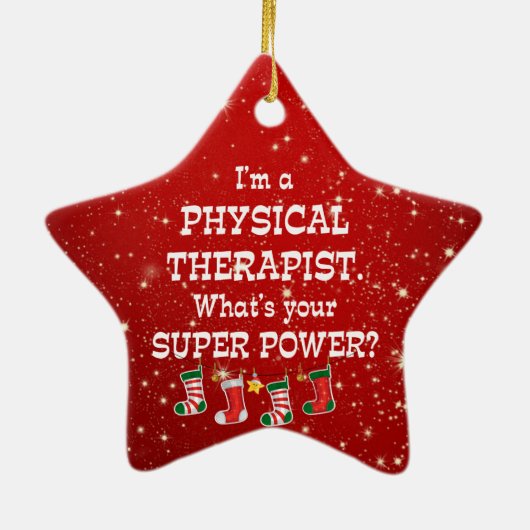 Fysieke therapist Super Power, kerstontwerp Keramisch Ornament (Achterkant)