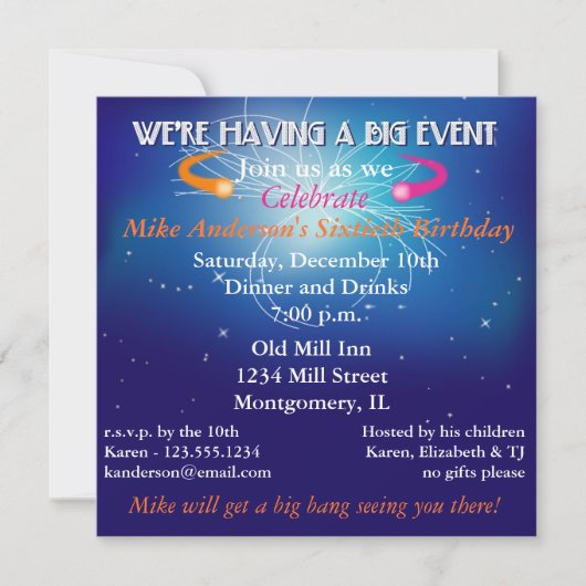 Fysieke uitnodiging voor gebeurtenispartijen (Voorkant)