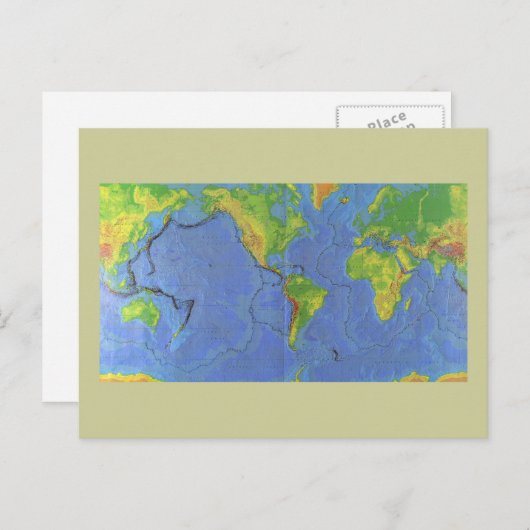 Fysieke Wereldkaart 1994 - Tectonische Borden - US Briefkaart (Voorkant / Achterkant)