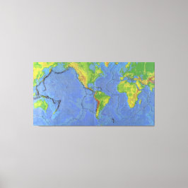 Fysieke Wereldkaart 1994 - Tectonische Borden - US Canvas Afdruk