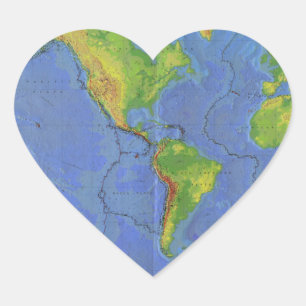 Fysieke Wereldkaart 1994 - Tectonische Borden - US Hart Sticker