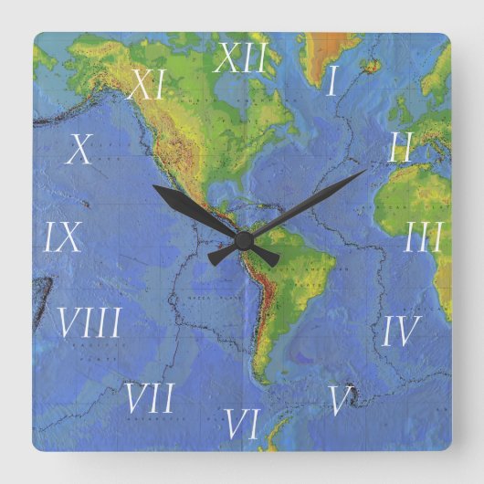 Fysieke Wereldkaart 1994 - Tectonische Borden - US Vierkante Klok (Voorkant)