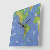 Fysieke Wereldkaart 1994 - Tectonische Borden - US Vierkante Klok (Hoek)