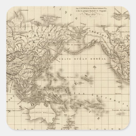 Fysieke wereldkaart vierkante sticker (Voorkant)