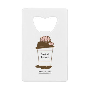Fysiotherapeut aangedreven door koffie creditkaart flessenopener