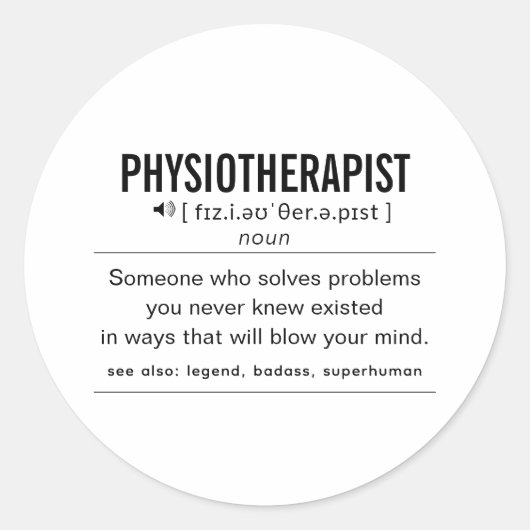 Fysiotherapeut Grappige Definitie Ronde Sticker (Voorkant)