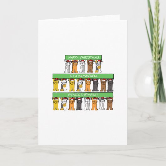 Fysiotherapeut Happy Kerstmis Cartoons Katten Feestdagen Kaart (Voorkant)