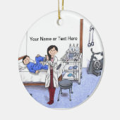 Fysiotherapeut, lang zwart haar keramisch ornament (Links)