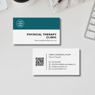 FysioTherapie Kliniek Professioneel Logo QR Teal Visitekaartje