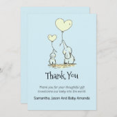 Fysische Baby shower Dank u | Elephants Blue Bedankkaart (Voorkant / Achterkant)