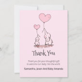 Fysische Baby shower Dank u | Elephants Pink Bedankkaart (Voorkant)