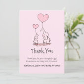 Fysische Baby shower Dank u | Elephants Pink Bedankkaart (Staand voorkant)