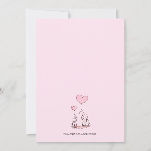 Fysische Baby shower Dank u | Elephants Pink Bedankkaart (Achterkant)