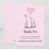 Fysische Baby shower Dank u | Elephants Pink Bedankkaart (Voorkant / Achterkant)