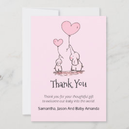 Fysische Baby shower Dank u | Elephants Pink Bedankkaart