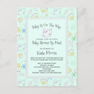 Fysische Baby shower per post Baby Bird Floral Uitnodiging Briefkaart