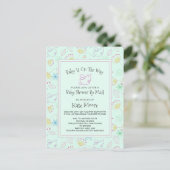 Fysische Baby shower per post Baby Bird Floral Uitnodiging Briefkaart (Staand voorkant)