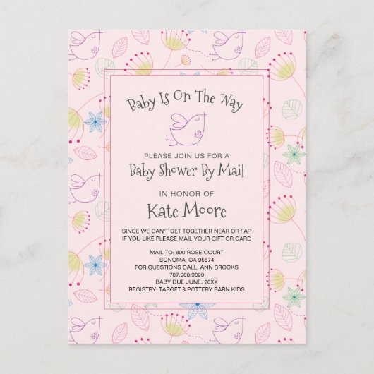 Fysische Baby shower per post vogelgriep Uitnodiging Briefkaart (Voorkant)