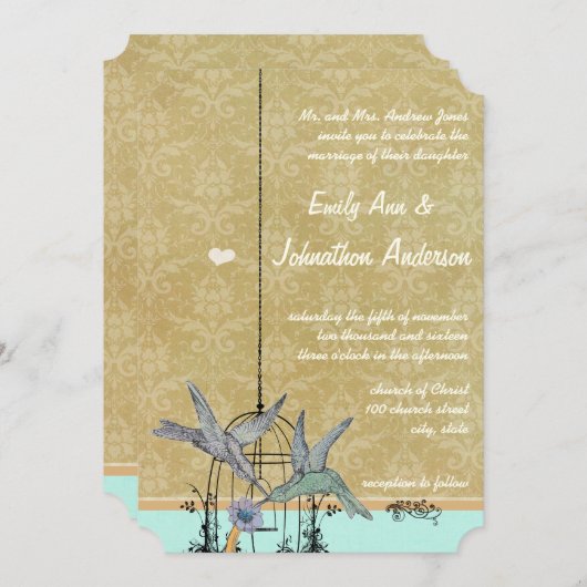 Fysische  Bird Cage Wedding Invitations Kaart (Voorkant / Achterkant)