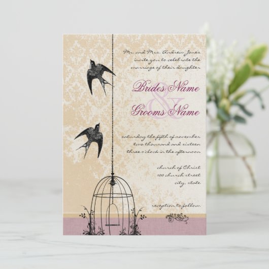 Fysische Bird Cage Wedding Invitations Kaart (Staand voorkant)