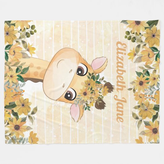 Fysische Giraffe met zonnebloemen + Aangepaste naa Fleece Deken (Voorkant (Horizontaal))