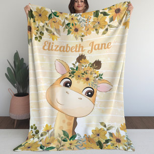 Fysische Giraffe met zonnebloemen + Aangepaste naa Fleece Deken