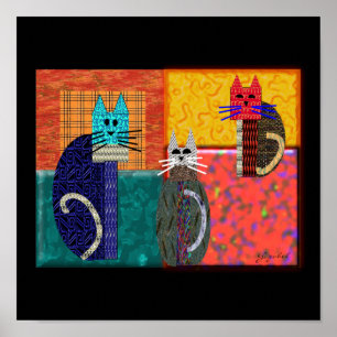 Fysische katten op CANVAS-kunst Poster