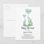 Fysische olifanten en ballonnen Babyjoen Uitnodiging Briefkaart (Voorkant / Achterkant)