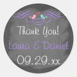 Fysische Tortelduifjes op Chalkboard Wedding Stick Ronde Sticker