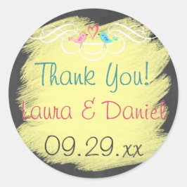 Fysische Tortelduifjes op Chalkboard Wedding Stick Ronde Sticker