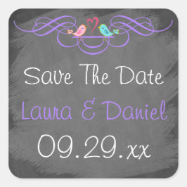 Fysische Tortelduifjes op Chalkboard Wedding Stick Vierkante Sticker