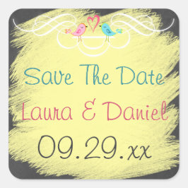 Fysische Tortelduifjes op Chalkboard Wedding Stick Vierkante Sticker
