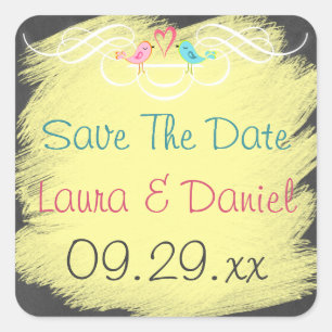 Fysische Tortelduifjes op Chalkboard Wedding Stick Vierkante Sticker