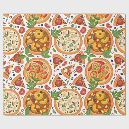 Fysische Waterverf Pizza Party Birthday Cadeaupapier (Vlak)