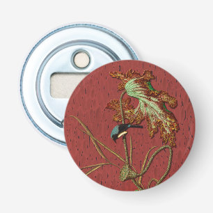 G.A. Audsley Vintage Rode Japanse Vogel Lotus Kuns Button Flesopener