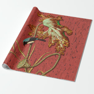 G.A. Audsley Vintage Rode Japanse Vogel Lotus Kuns Cadeaupapier