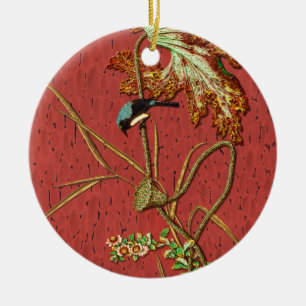 G.A. Audsley Vintage Rode Japanse Vogel Lotus Kuns Keramisch Ornament