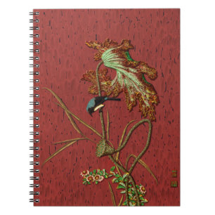 G.A. Audsley Vintage Rode Japanse Vogel Lotus Kuns Notitieboek