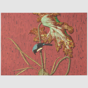 G.A. Audsley Vintage Rode Japanse Vogel Lotus Kuns Tissuepapier